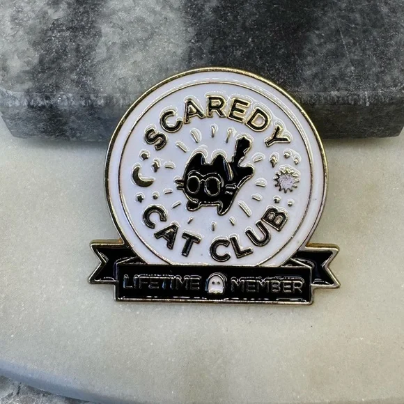 3/$15 Scaredy Cat Club Lifetime Member Enamel Brooch - Picture 2 of 6